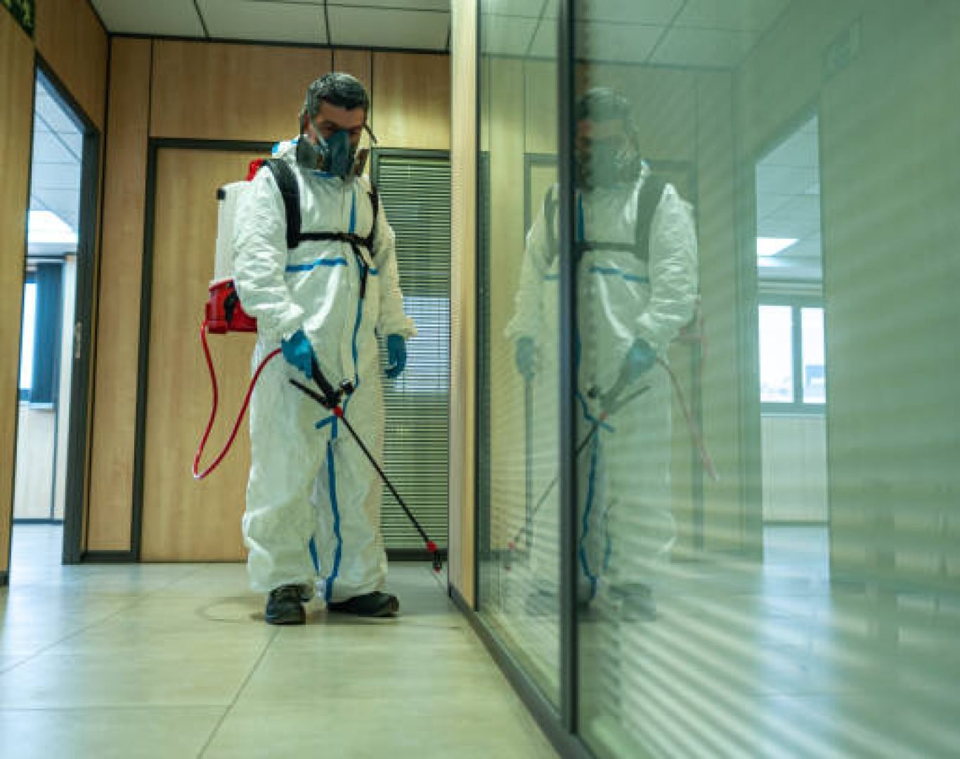 image 111 DeAnza Termite & Pest Control technician spraying yard in Hemet, CA